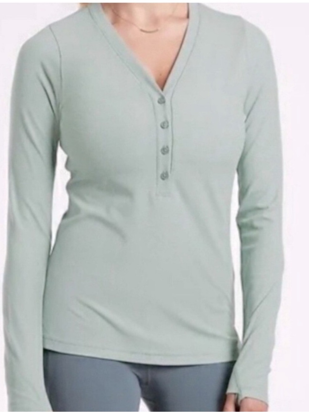 Athleta Uptempo Ribbed Henley Shirt Green Size M.
